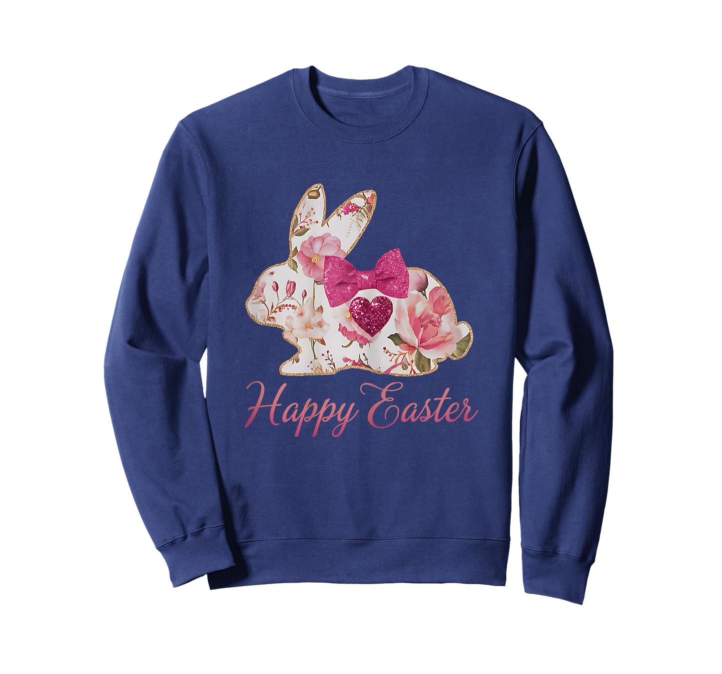 Pink Floral Chinoiserie Bunny Happy Easter Day Girls Women T-Shirt