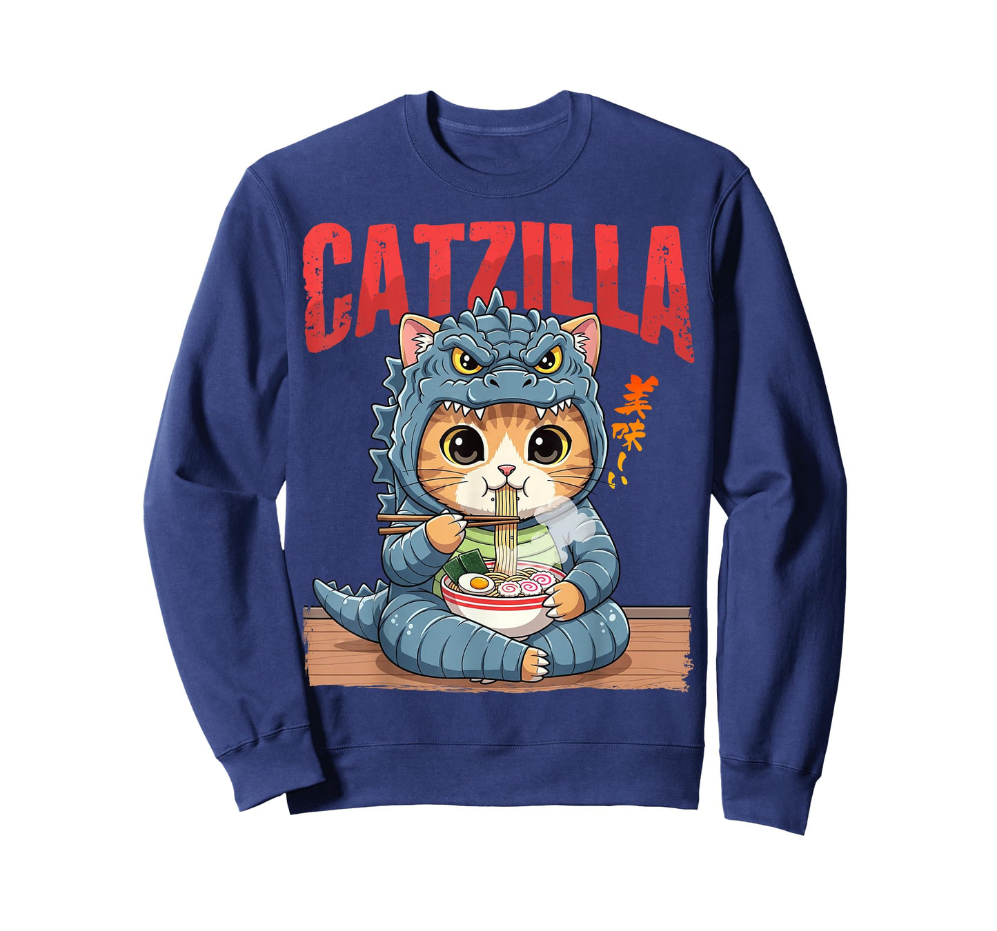 Funny Catzilla Eating Ramen Cute Cat Lover Japanese Art T-Shirt