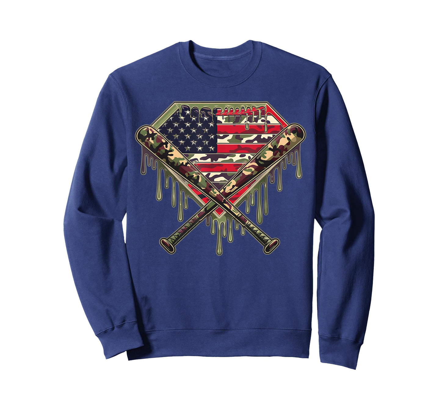 Baseball Home Plate Drip Baseball Ice Cream Flag US Matching T-Shirt