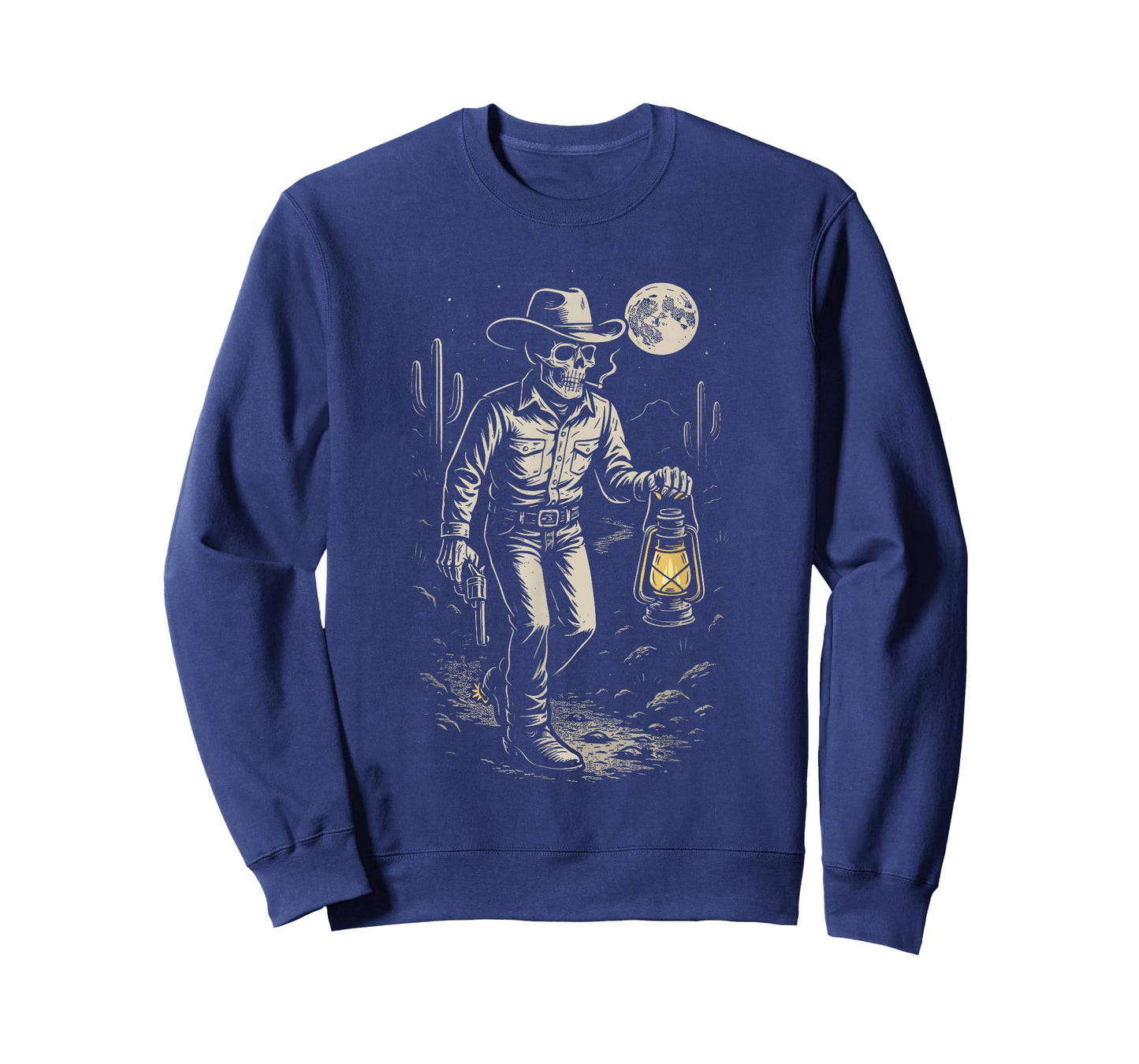Vintage Skeleton Cowboy Smoking Moon Goth Western Gothic T-Shirt