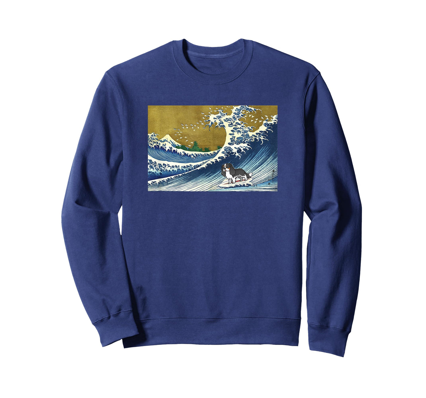 Funny Surfing A Great Great Wave Tricolor Cavalier Dog Lover T-Shirt