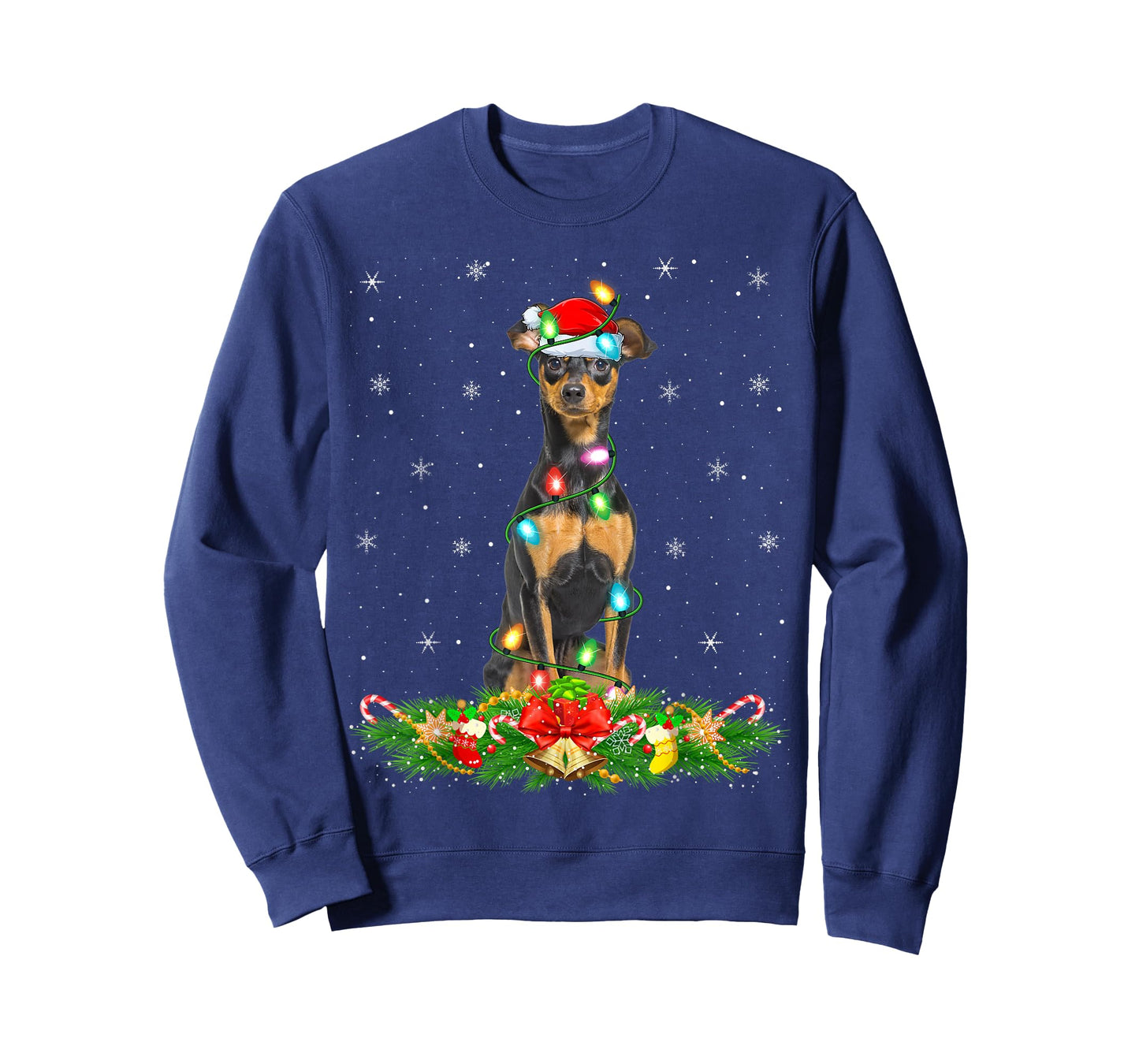 Lighting Xmas Santa Miniature Pinscher Dog Christmas T-Shirt