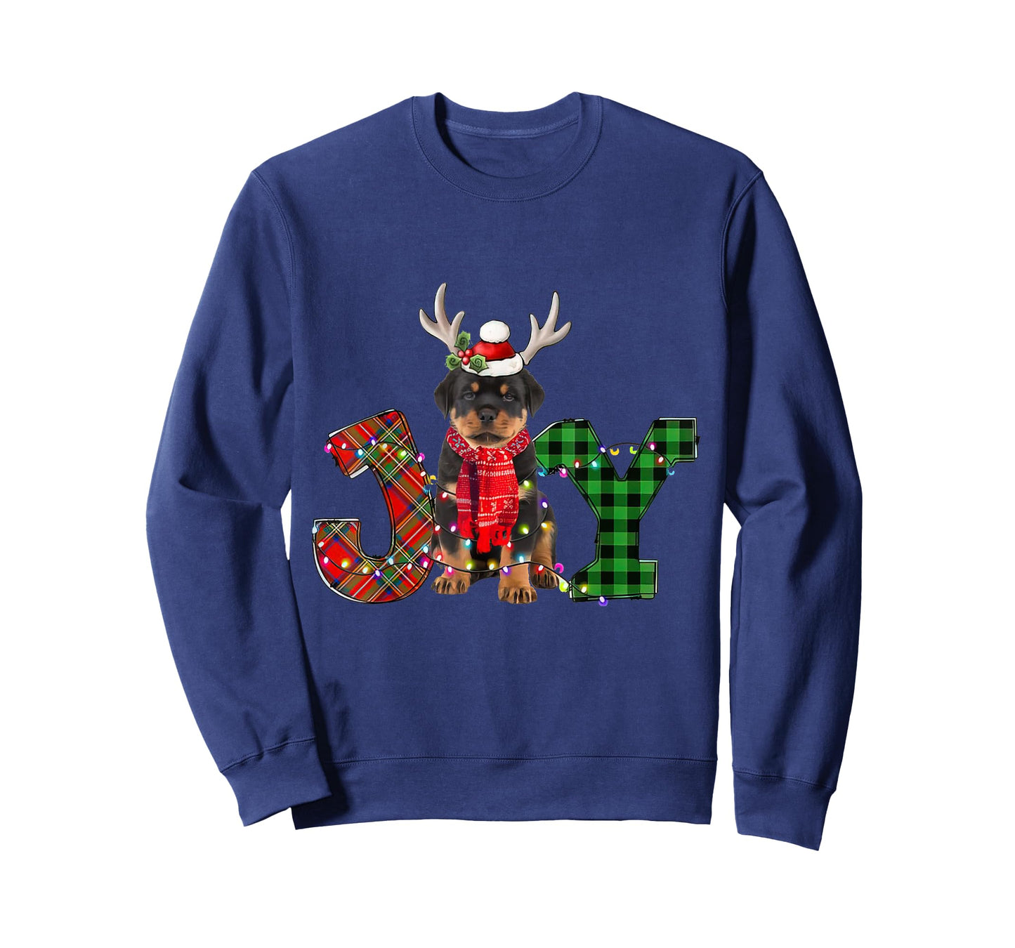 Joy Christmas Lights Rottweiler Dog Santa Hat Pajama T-Shirt for Men Women Kids
