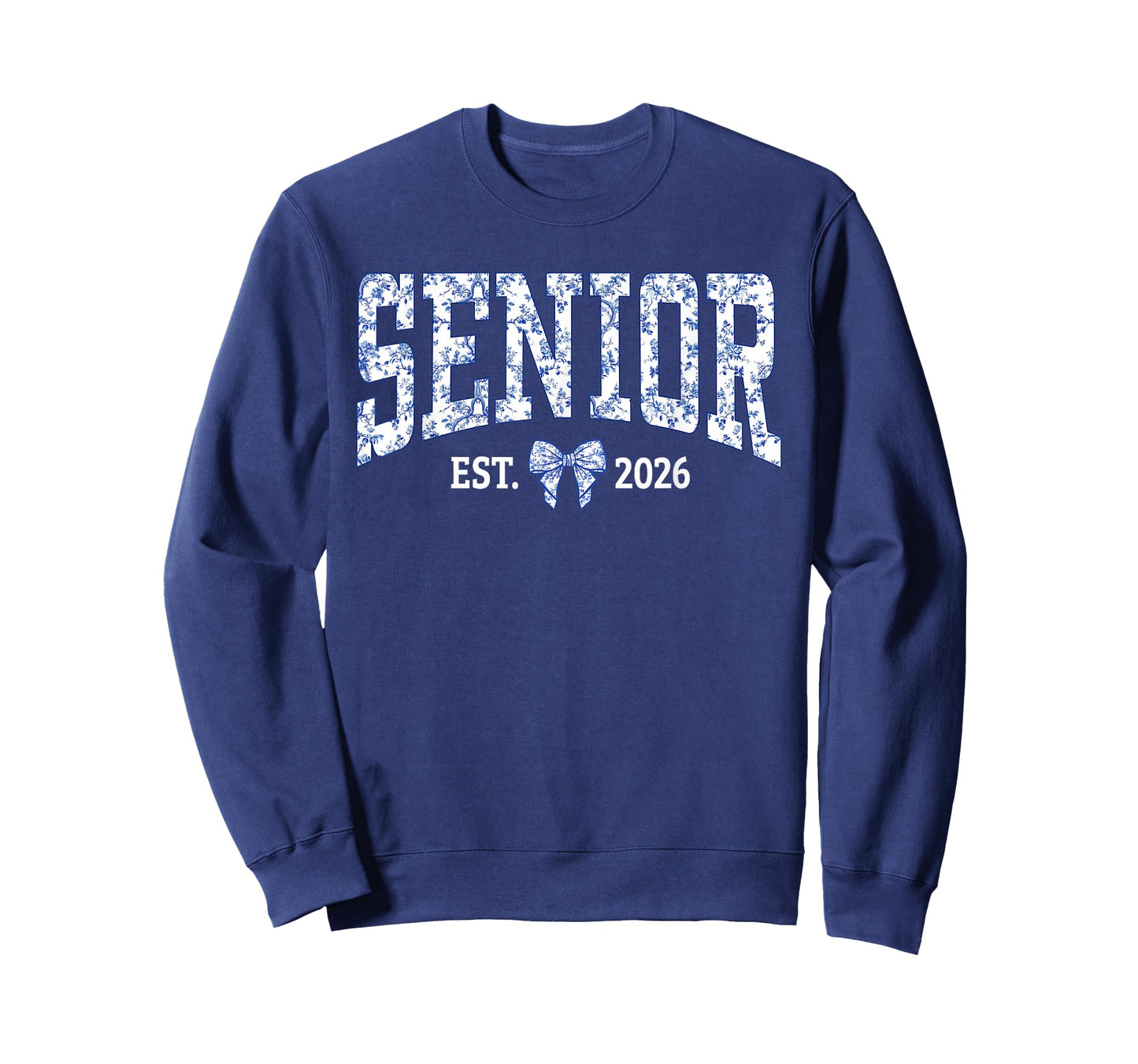 Senior 2026 Graduation Class Coquette Bow Blue Toile Floral T-Shirt