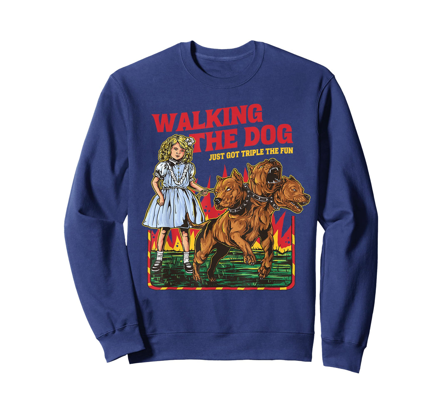 Walking The Dog Cerberus Funny Meme Graphic Vintage Retro T-Shirt