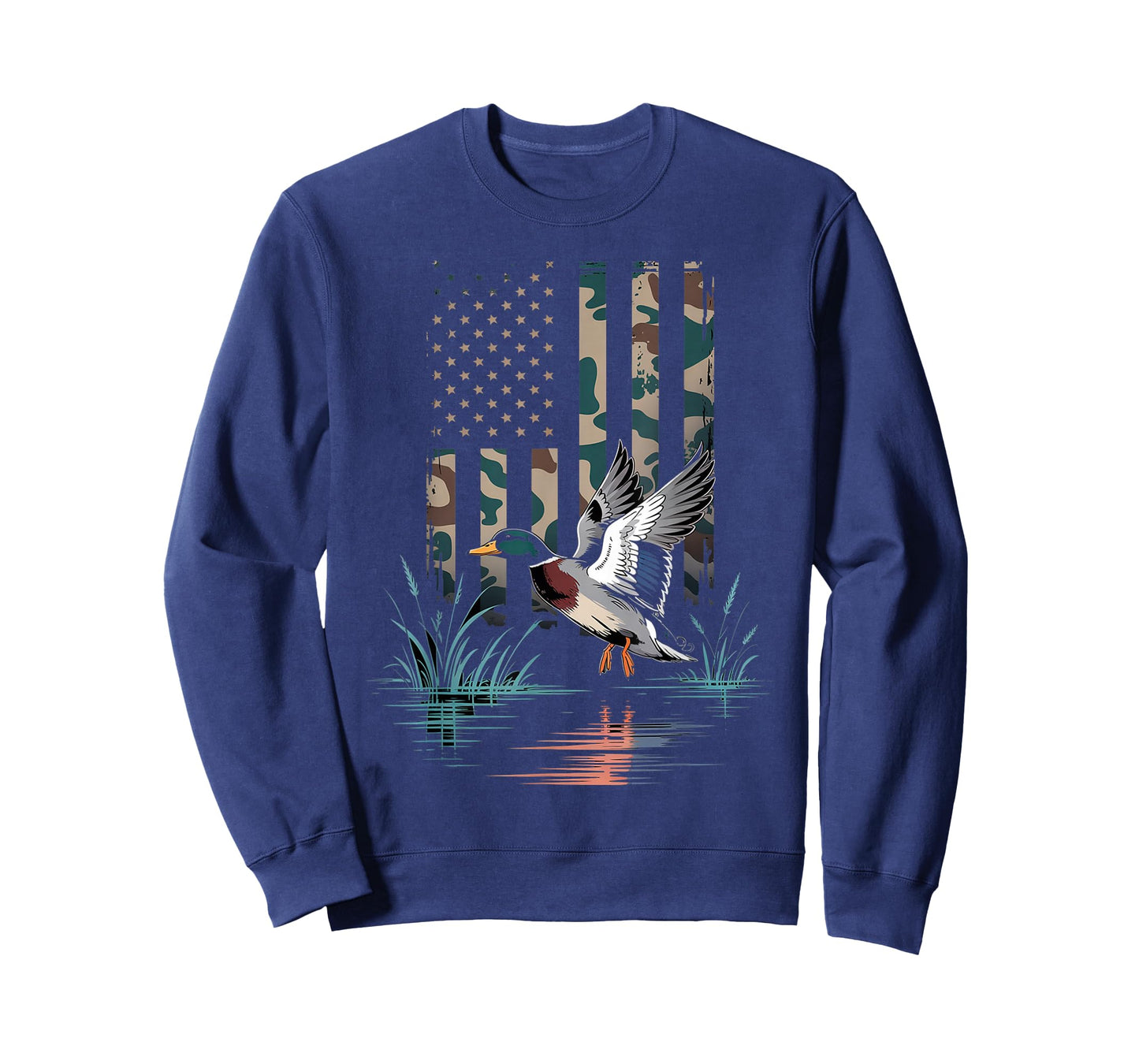 Camo Duck Hunting American Flag Waterfowl USA T-Shirt