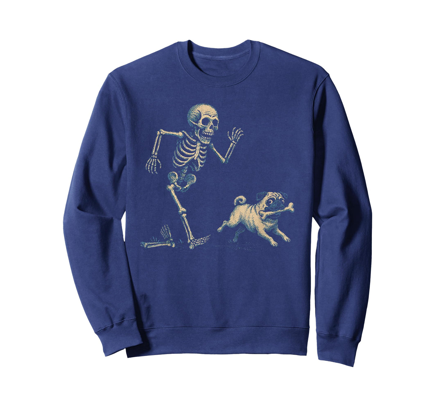 Funny Skeleton Chasing Pug Halloween Dog Mom Pug Lover T-Shirt