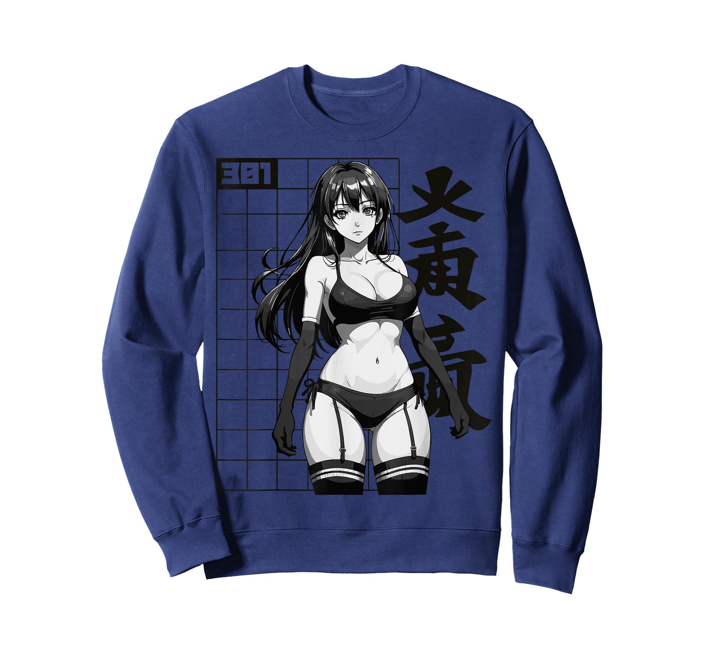 Sexy Waifu Otaku Anime Girl Japanese in Black and White Art T-Shirt