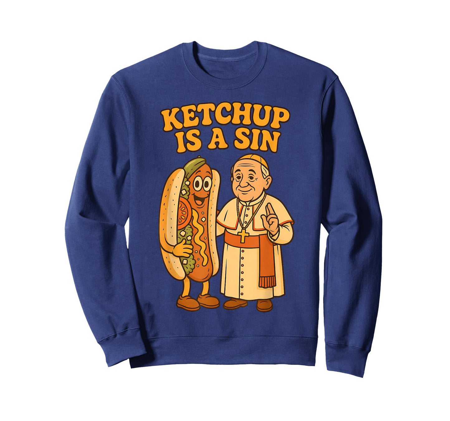 Da Pope Ketchup Is a Sin Funny Chicago Hot Dog Design T-Shirt