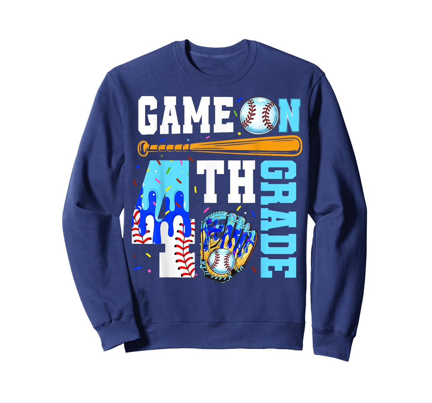 4th Grade Back To School Baseball Drip Ice Cream Game On T-Shirt