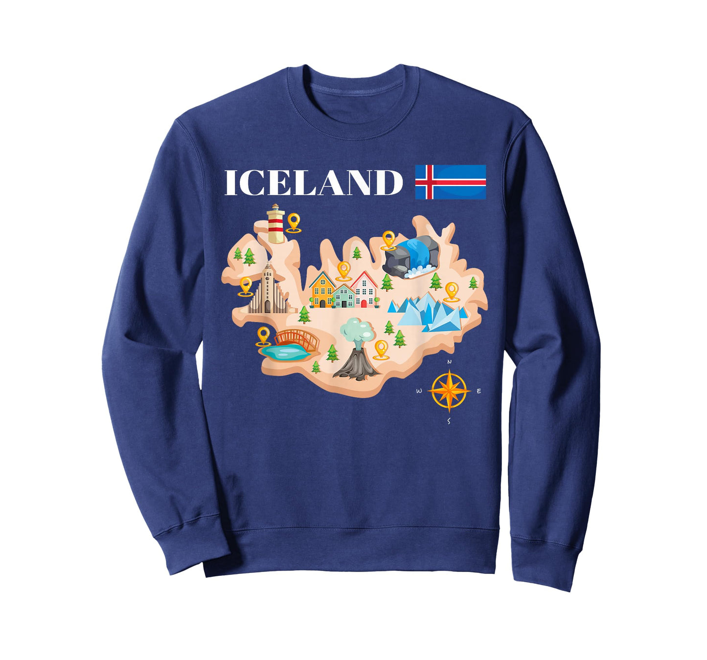 Iceland Map Souvenir Eyjafjallajokull Puffin Travel T-Shirt