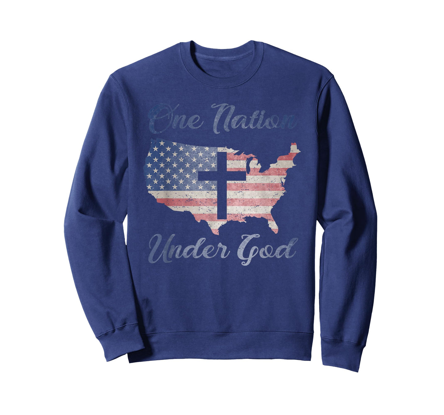 ONE NATION UNDER GOD Christian Cross American Flag USA Map T-Shirt
