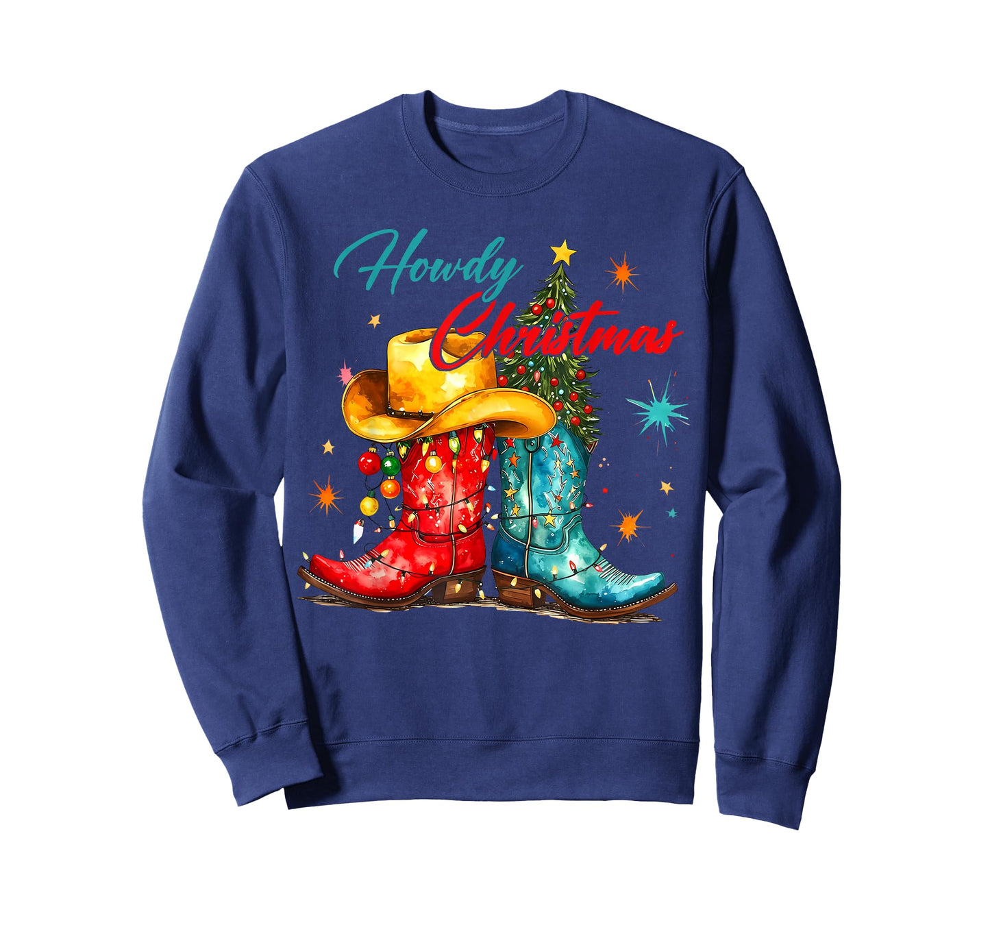 Howdy Christmas Xmas Cowboy Boots Western Men Women Kids T-Shirt