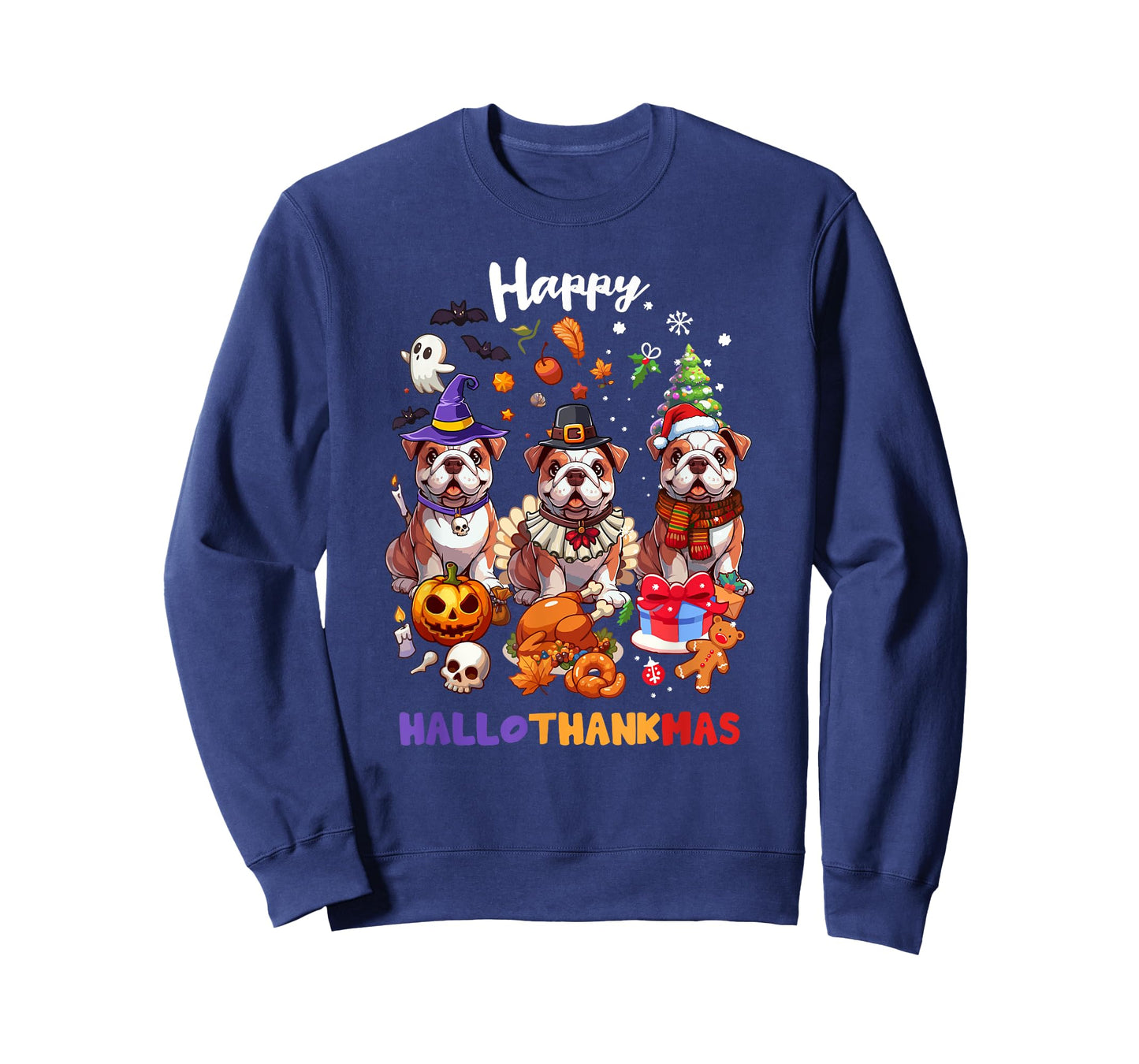 English Bulldog Dog Christmas Happy Hallo-Thankmas Dogs T-Shirt