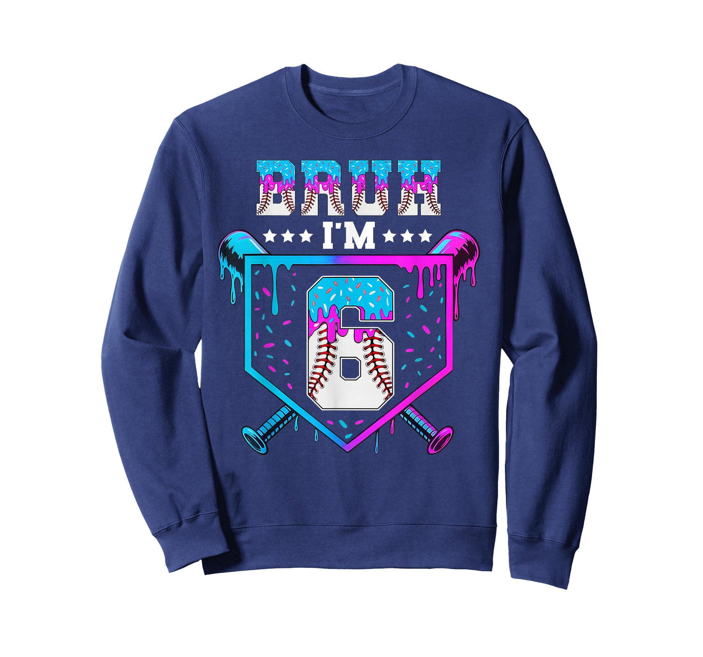 Bruh 6th Birthday Boy Baseball Ice Cream Drip 6 Year Old Boy T-Shirt