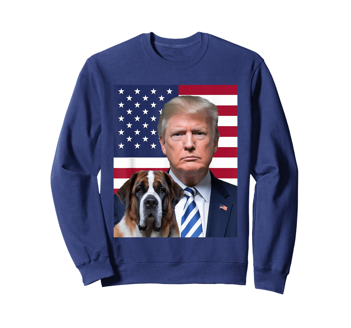 Funny Trump And St. Bernard Dog USA Flag Election 2024 Vote Men Women Girls Kids T-Shirt