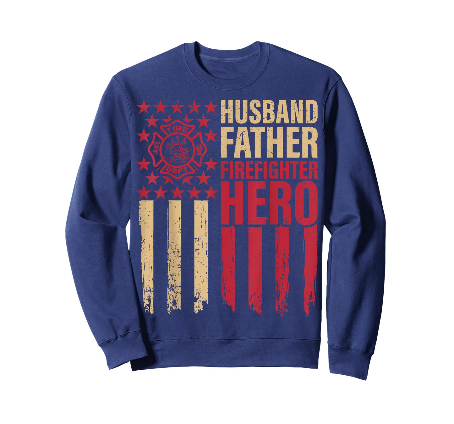 Husband Father Firefighter USA Flag Fire Truck Fire Rescuer T-Shirt
