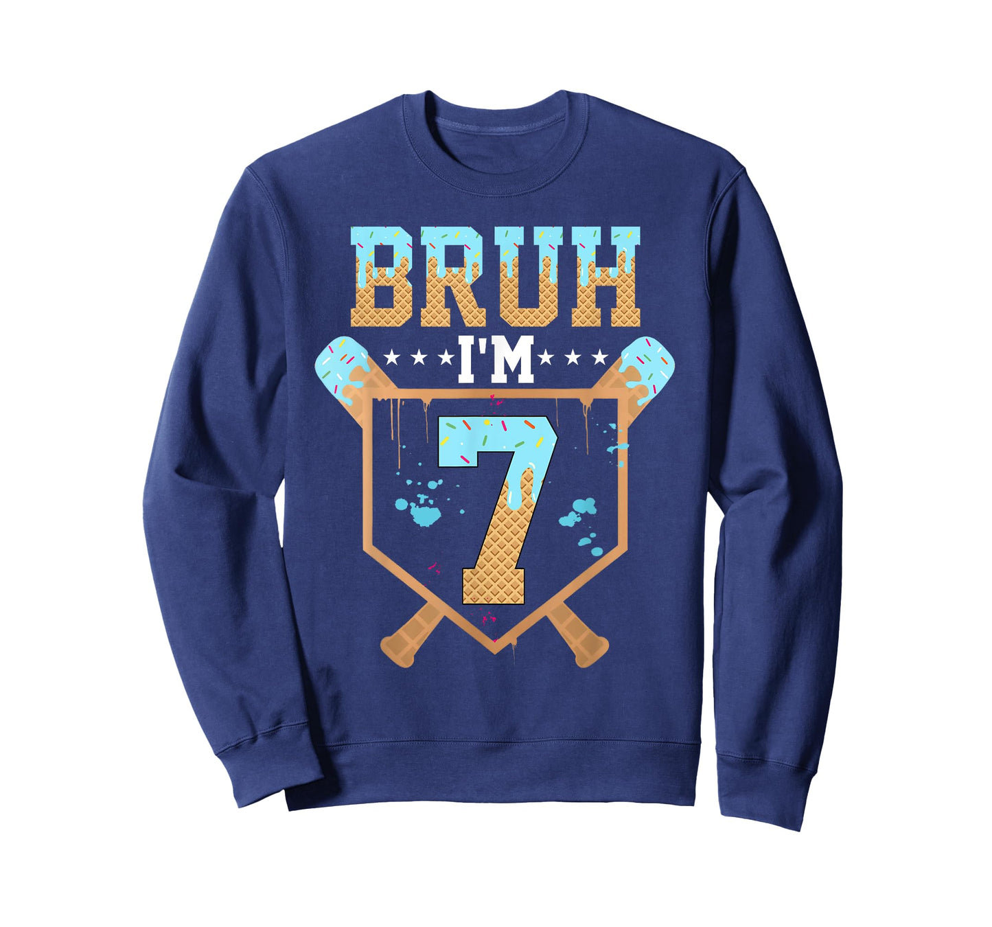 Bruh 7th Birthday Boy Baseball Ice Cream Drip 7 Year Old Boy T-Shirt