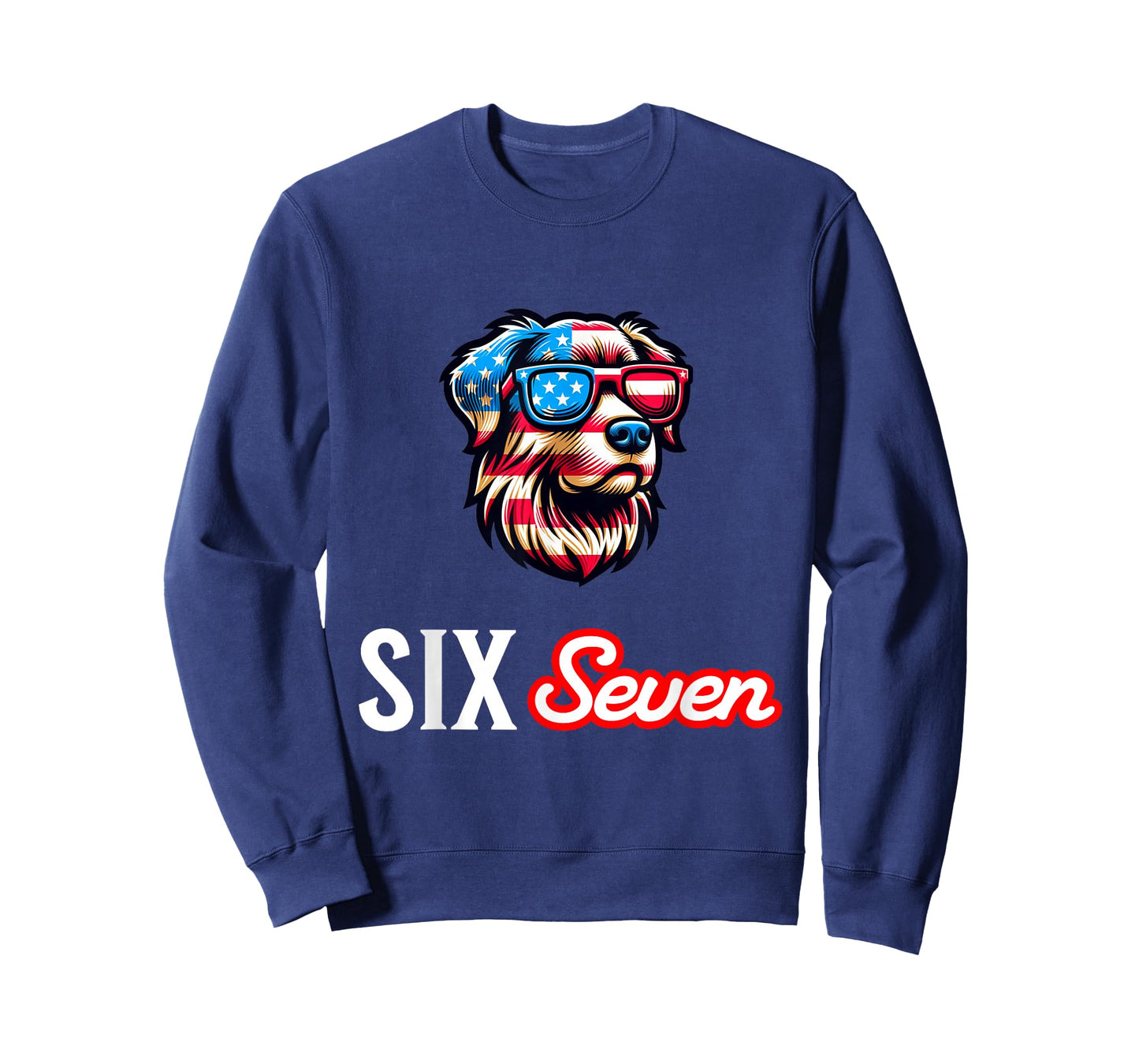 Six Seven Funny Patriotic Dog with USA Flag Glasses 6 7 Meme T-Shirt