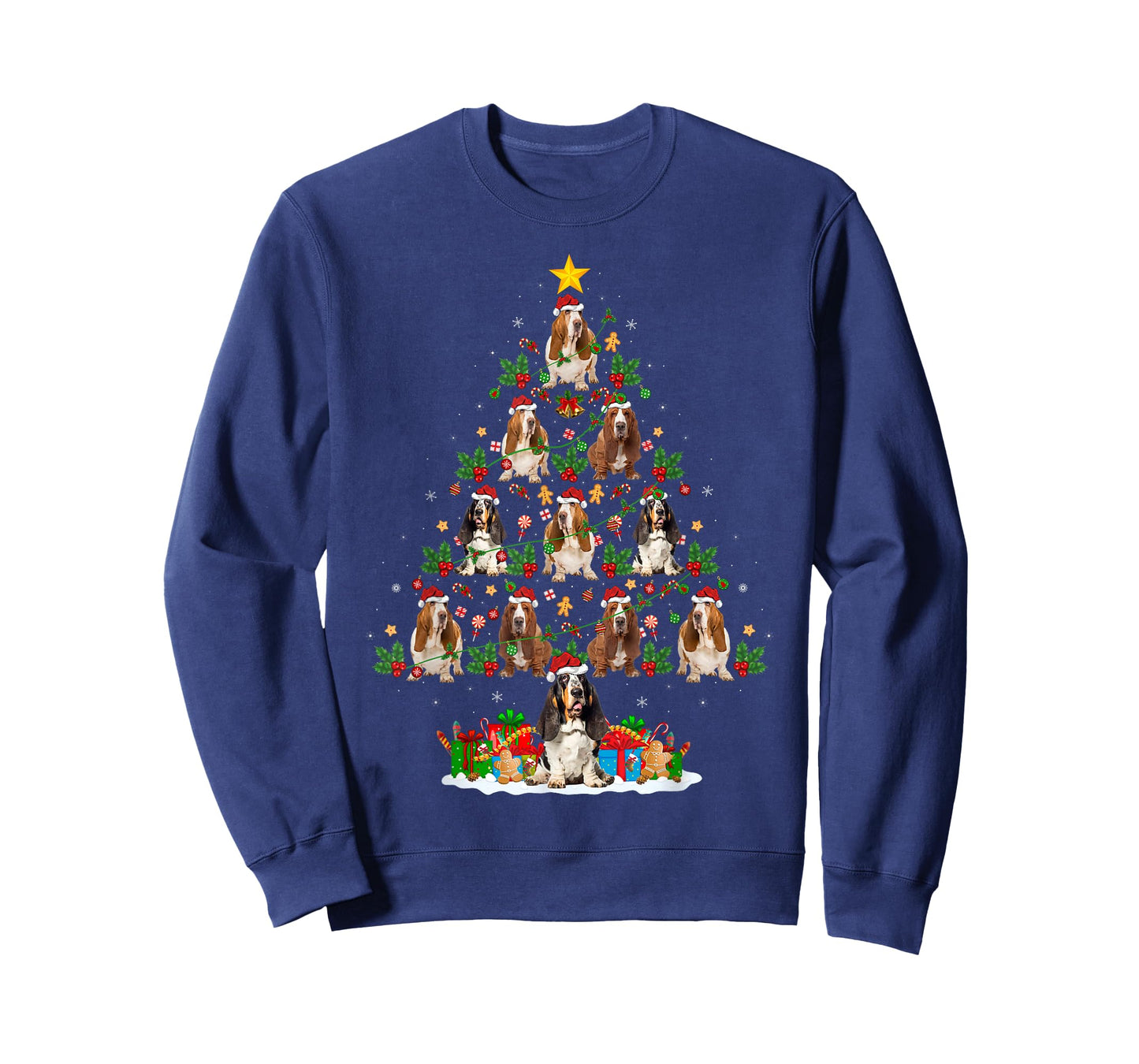 Lighting Xmas Holiday Santa Basset Hound Dog Christmas Tree T-Shirt