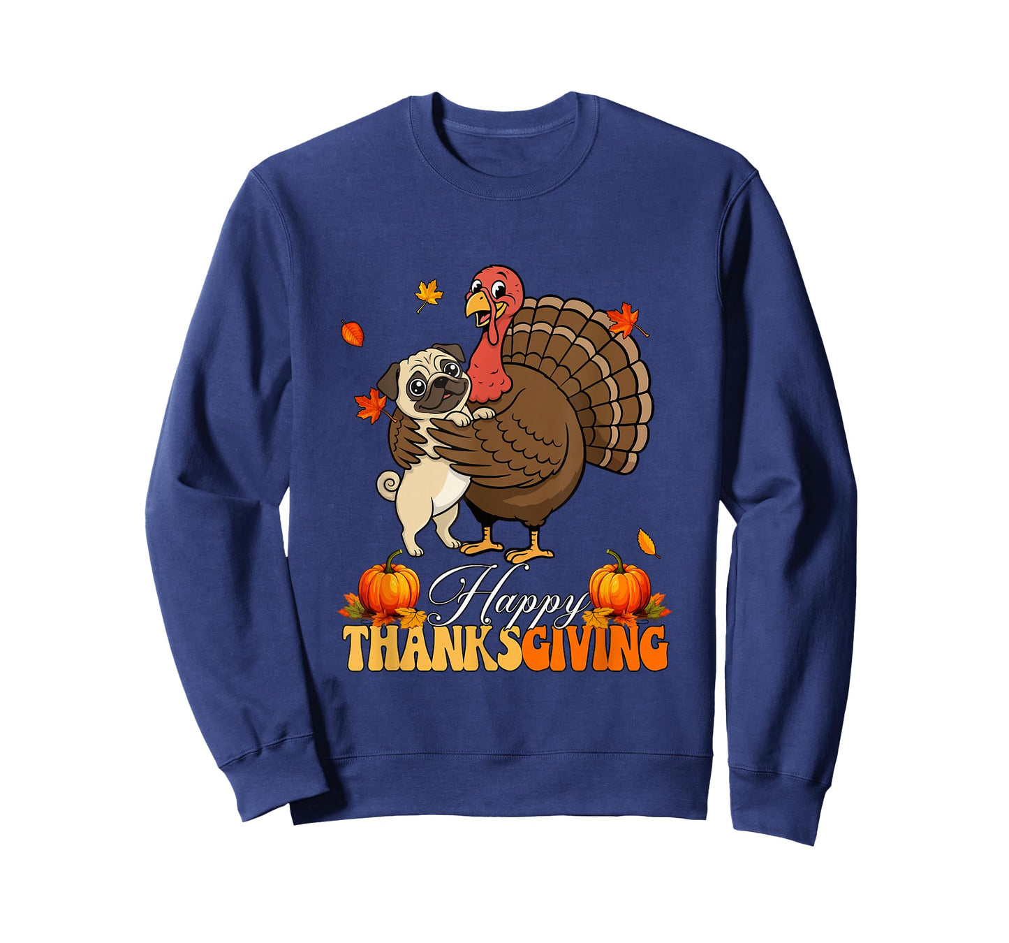 Happy Thanksgiving Turkey Hugging Pug Owner Farmer Kids T-Shirt