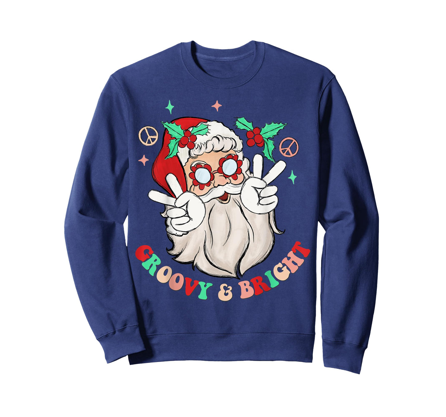 Hippie Santa Groovy Peace Sign Funny Merry Christmas Womens T-Shirt