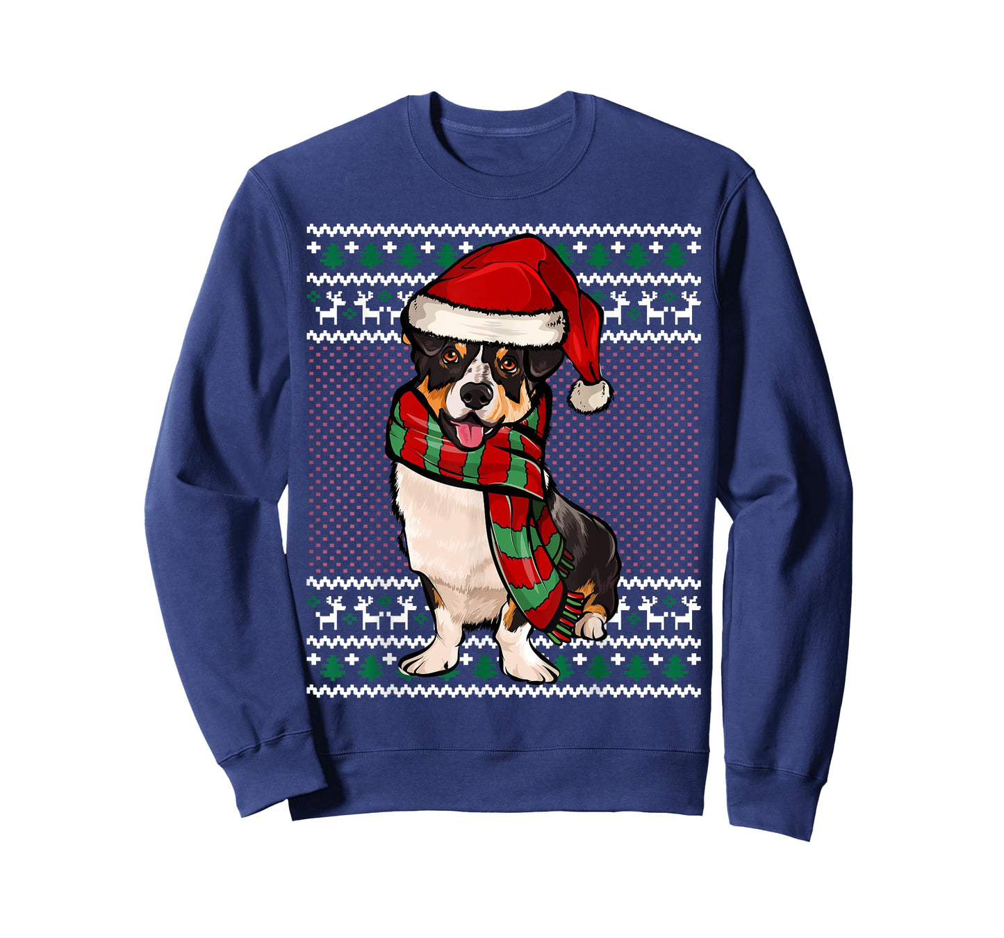 Xmas Cardigan Welsh Corgi Dog Santa Hat Ugly Christmas Men Women T-Shirt