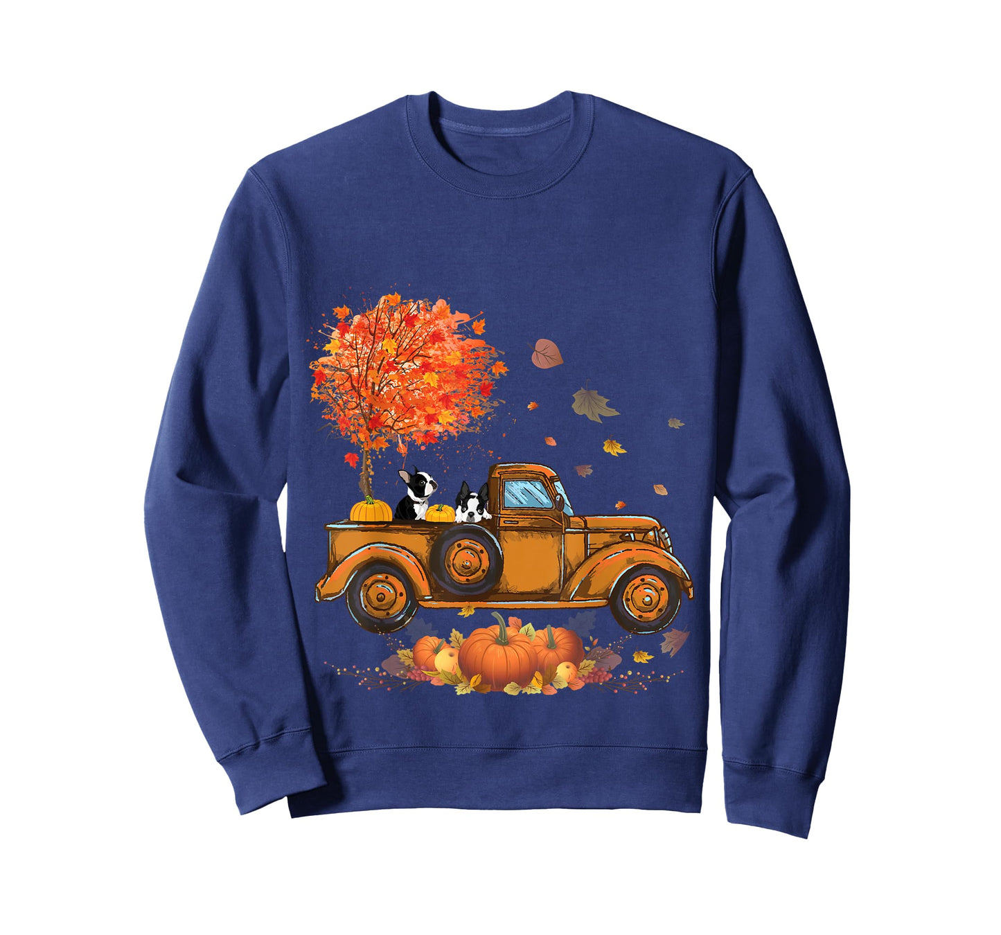 Boston Terrier Pumpkins Truck Autumn Leaf Fall thanksgiving T-Shirt