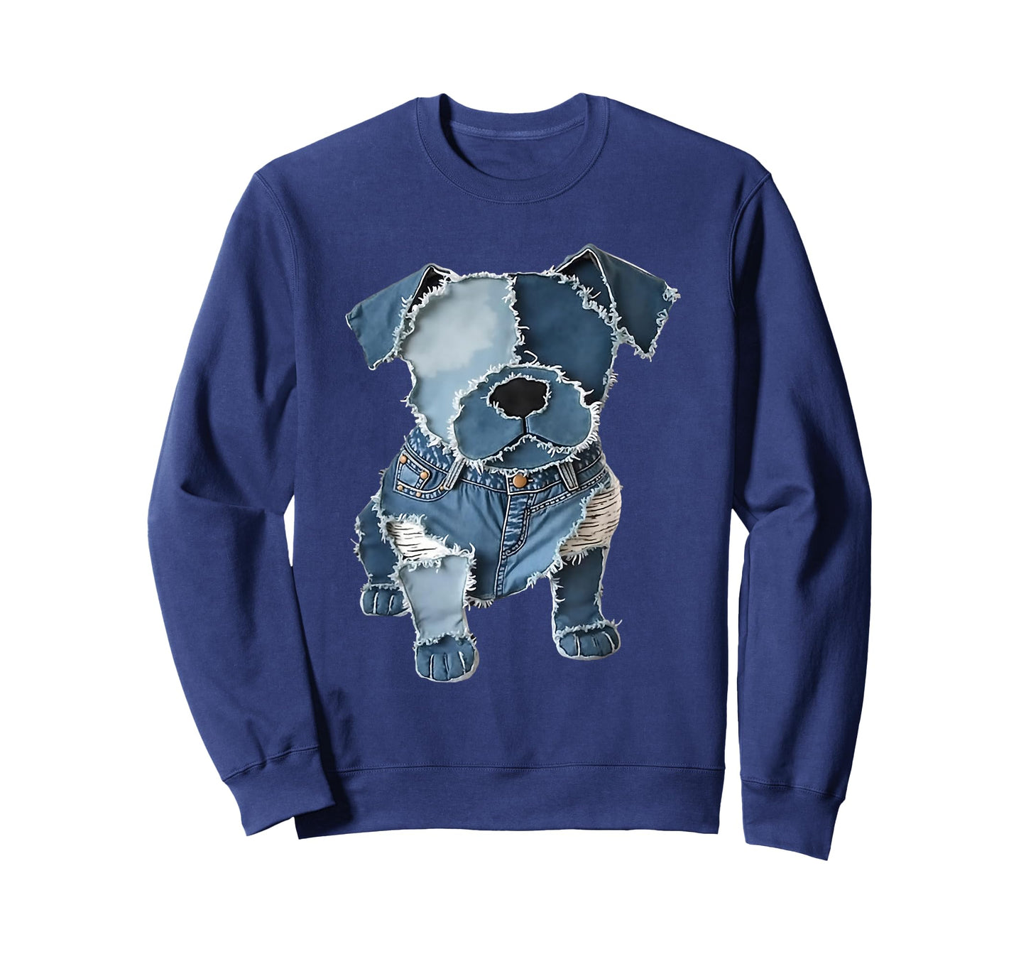 Retro Funny Denim Patch Animal Dog Print T-Shirt