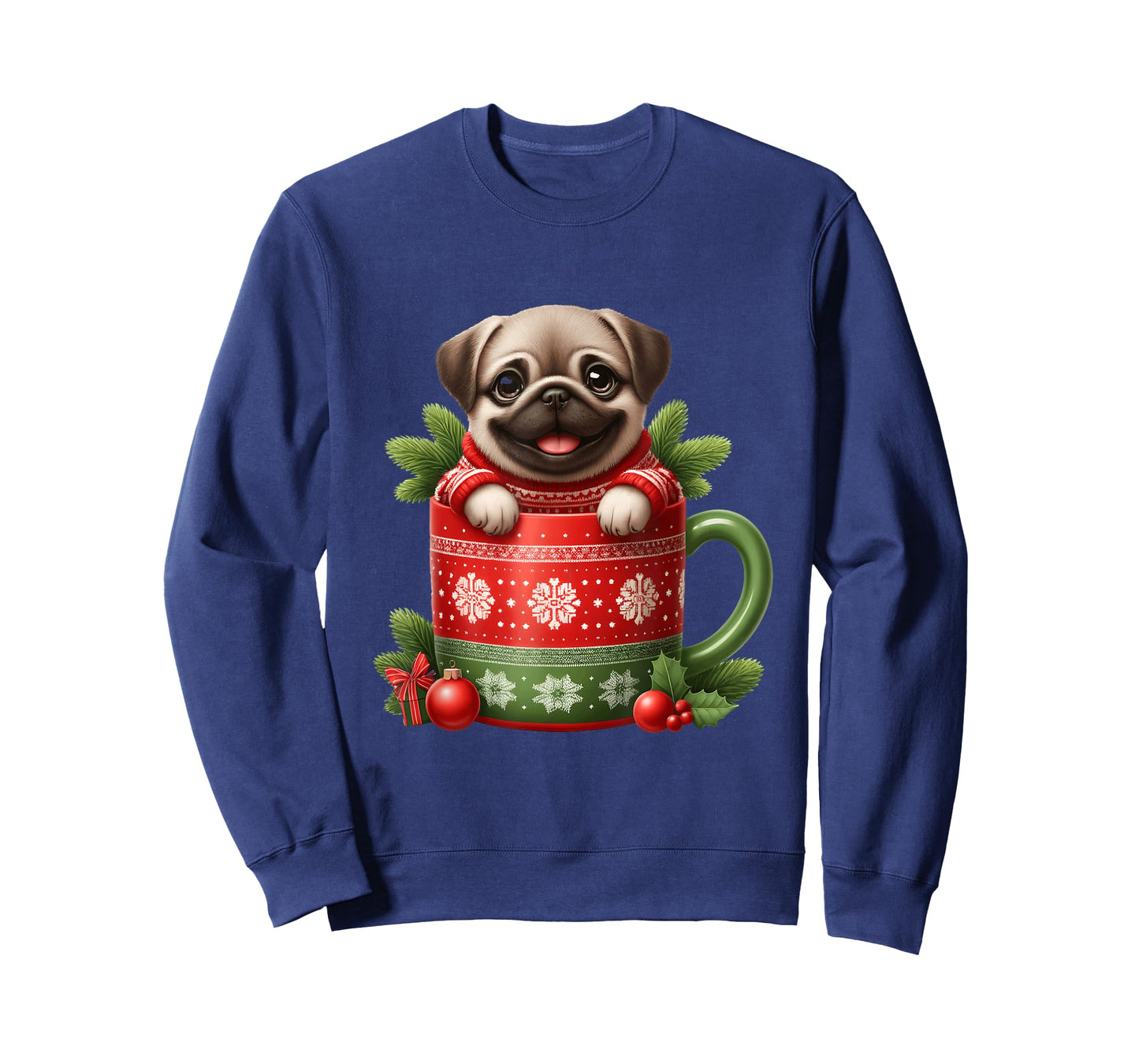 Joyful Pug in Festive Mug Cozy Christmas T-Shirt