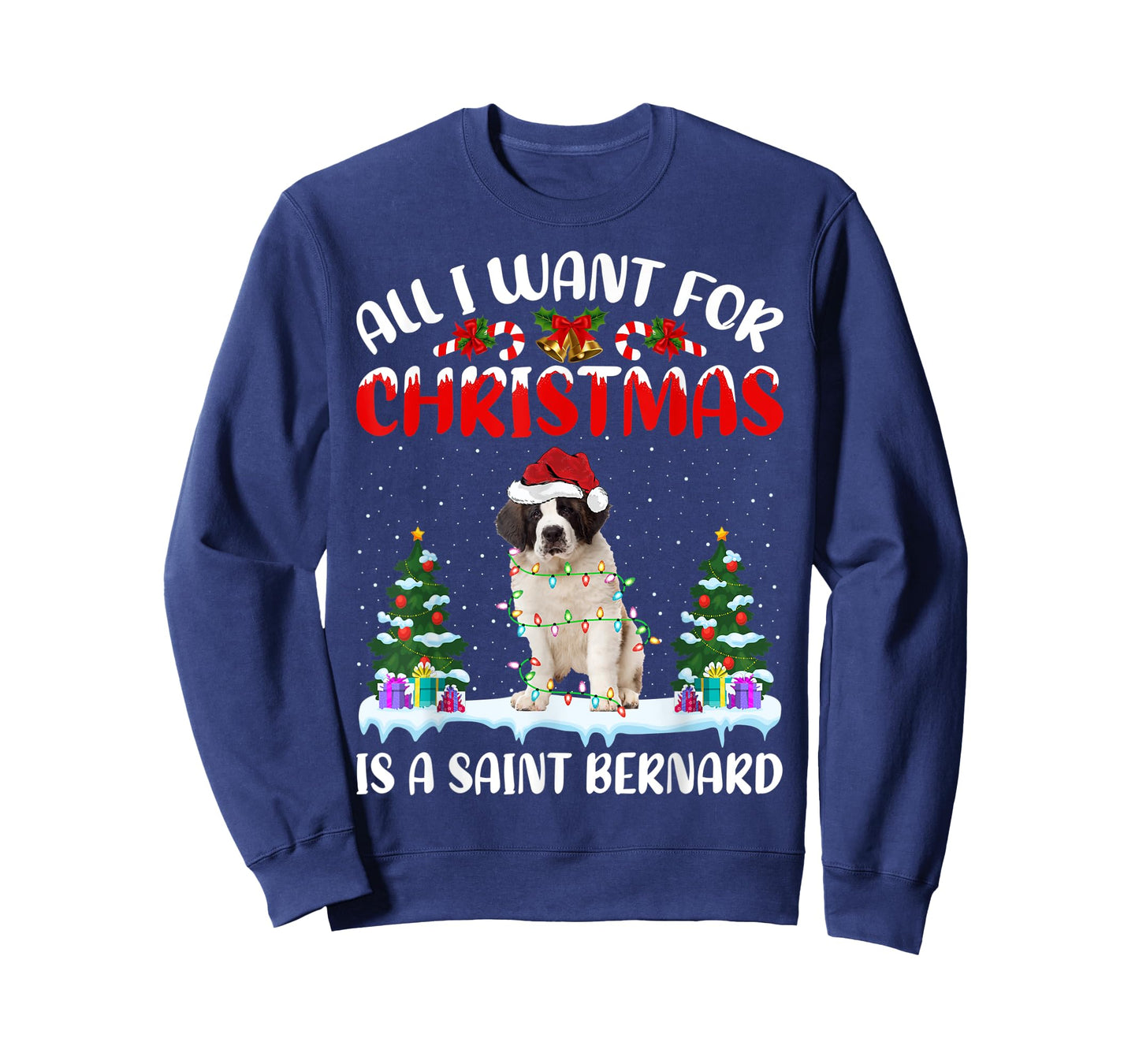 Funny Santa Hat All I Want For Christmas Is A Saint Bernard T-Shirt