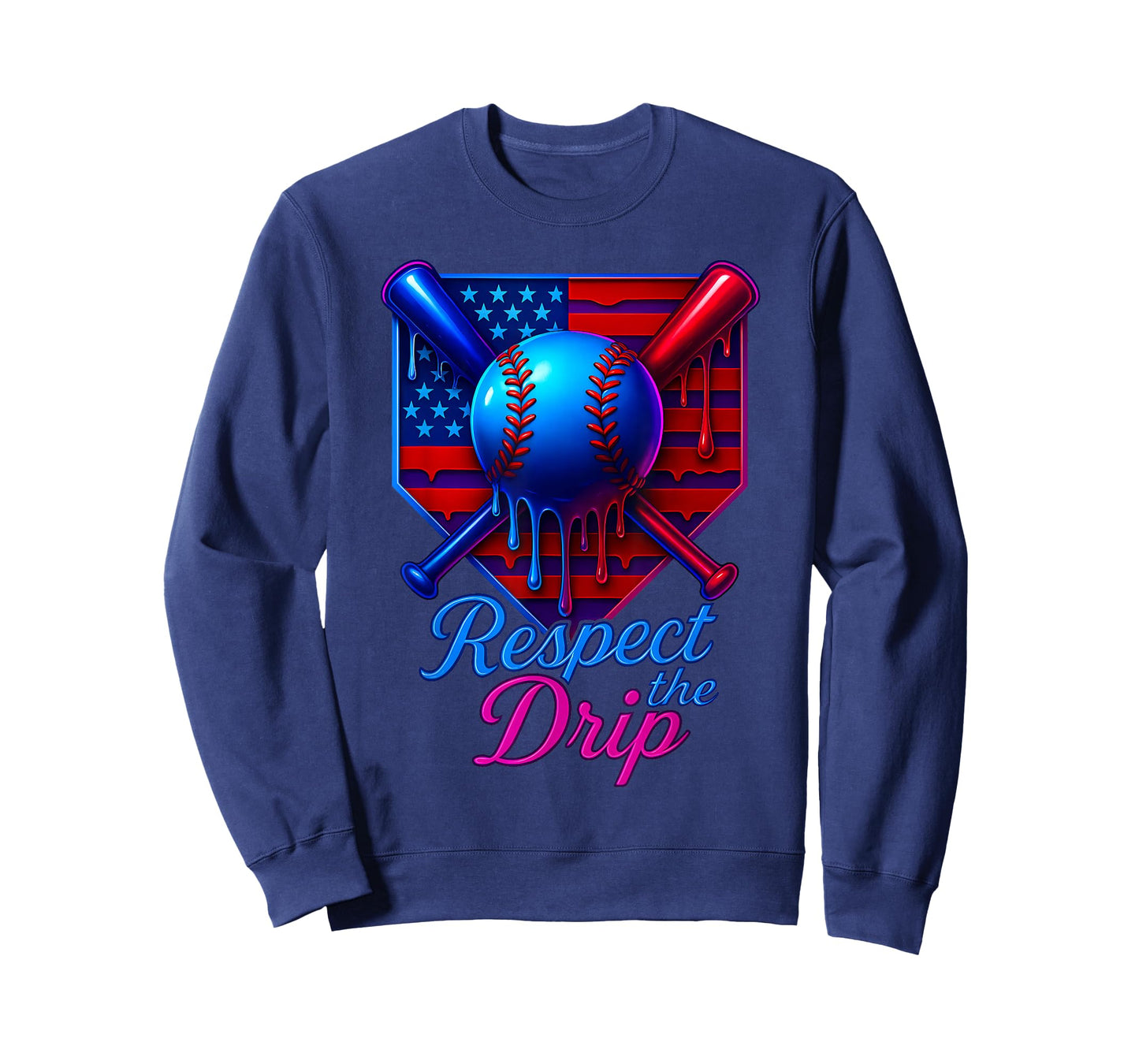 Baseball Drip Ice Cream Home Plate USA 4th Of July Patriotic T-Shirt