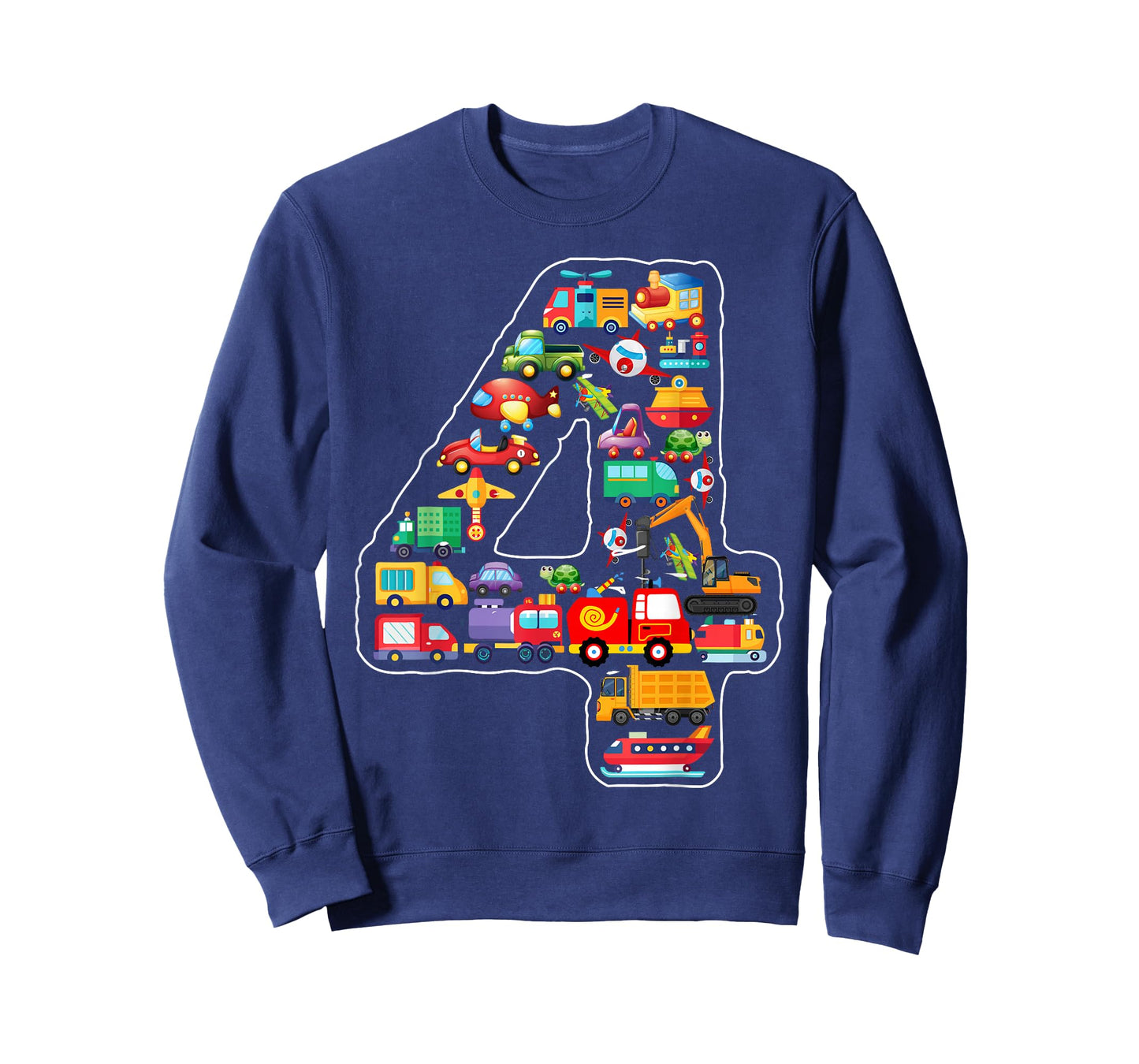 Kids 4th Birthday For Boys Cars Vehicles Fire Truck Airplane T-Shirt