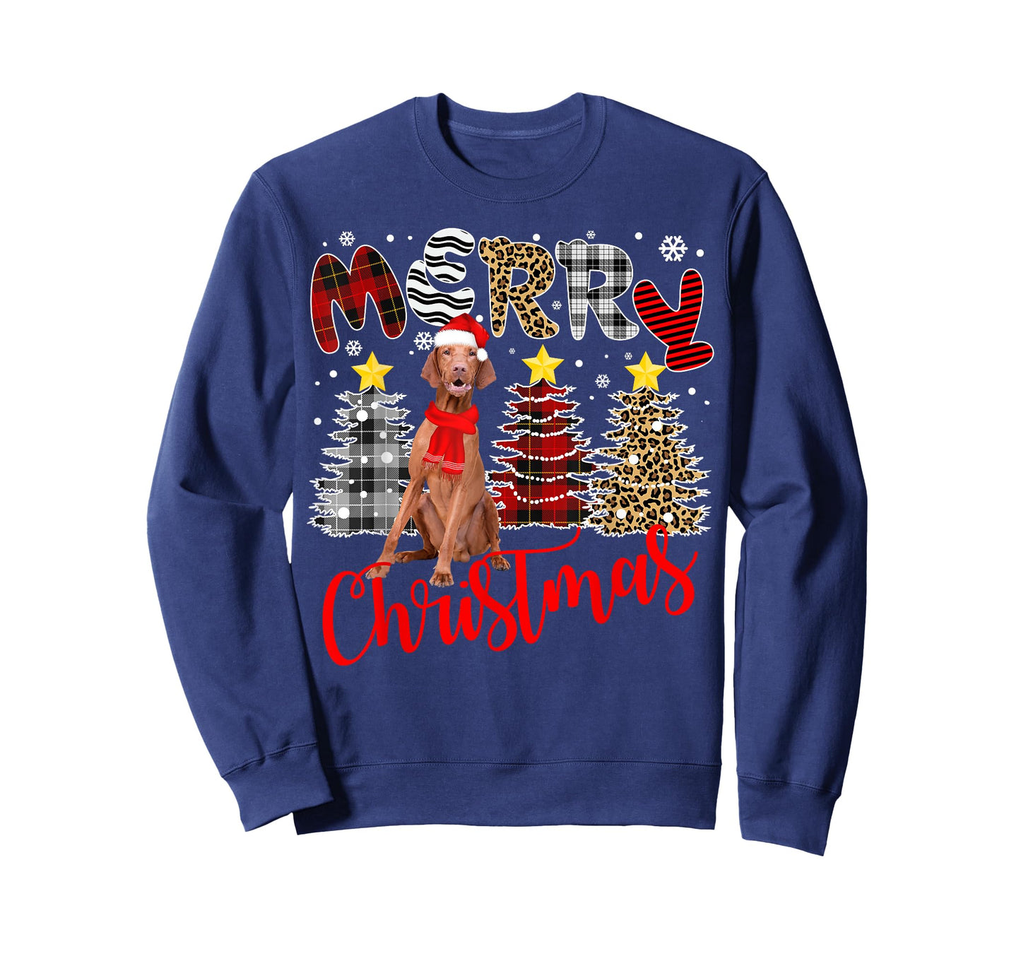 Vizsla Merry Christmas Tree Leopard Plaid Printed T-Shirt