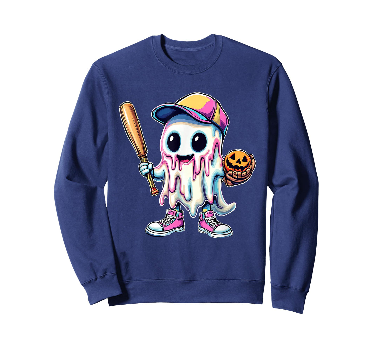 Ice Cream Drip Ghost Baseball Graphic Funny Halloween Boys T-Shirt