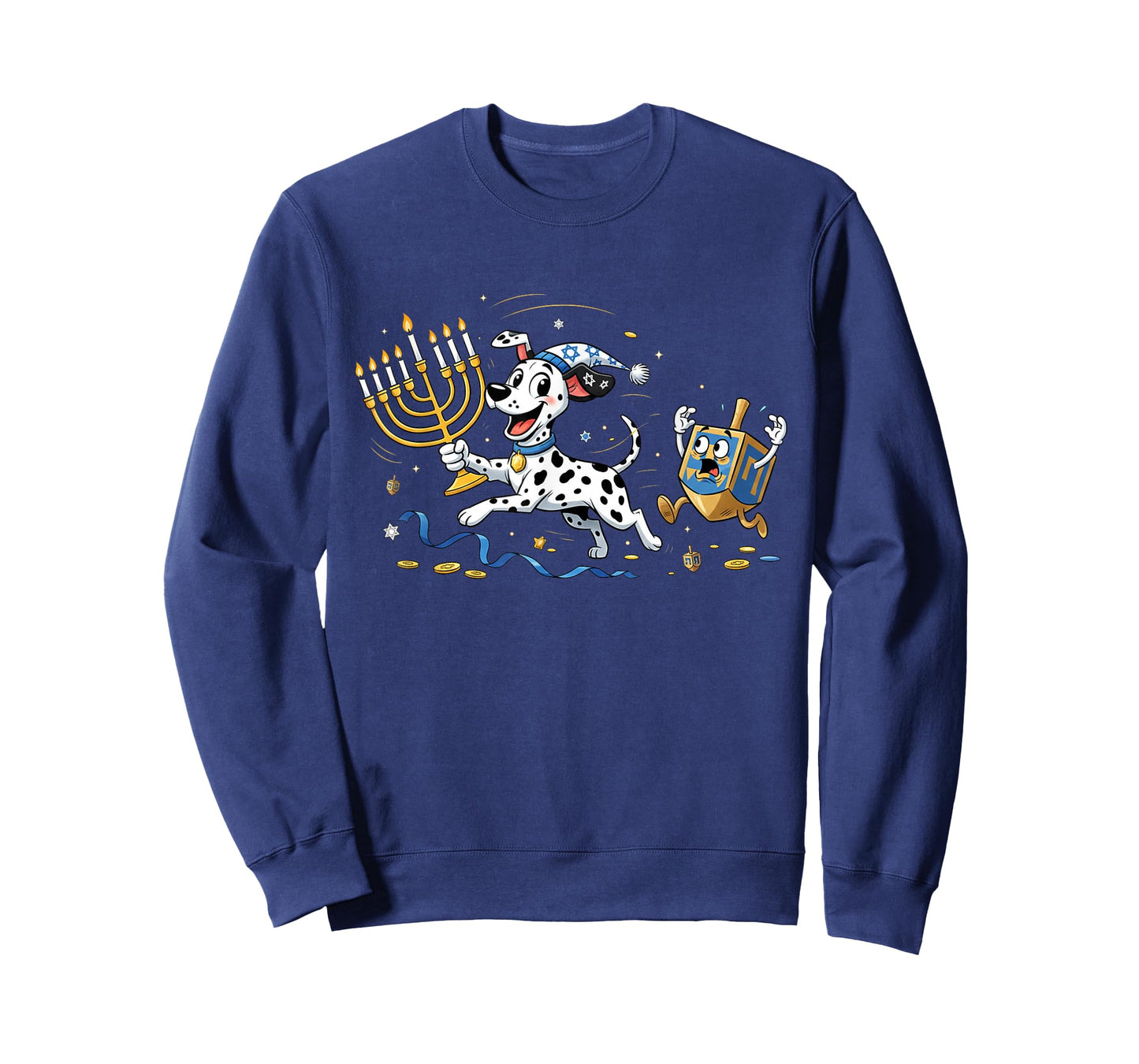 Funny Dalmatian Dreidel Menorah Hanukkah Kids Womens Mens T-Shirt