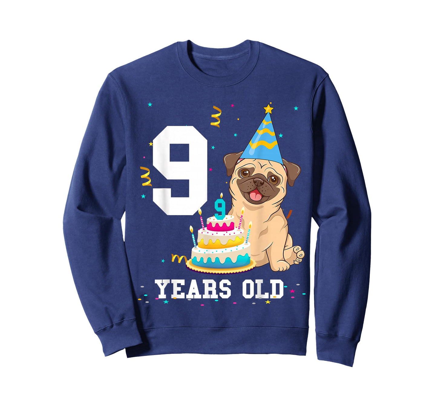 9 Years Old Birthday Pug Dog Lover Party Kids Boys Girls T-Shirt