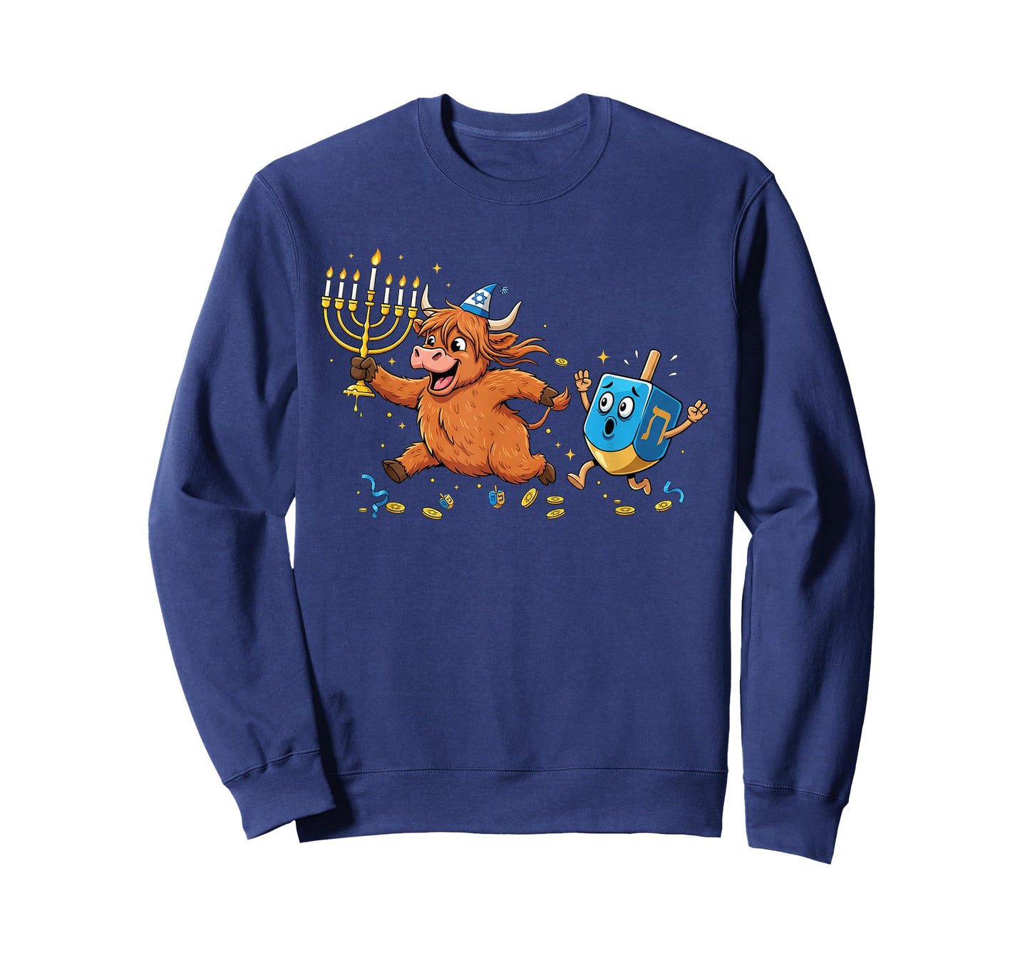 Funny Highland Cow Dreidel Menorah Hanukkah Kids Womens Mens T-Shirt