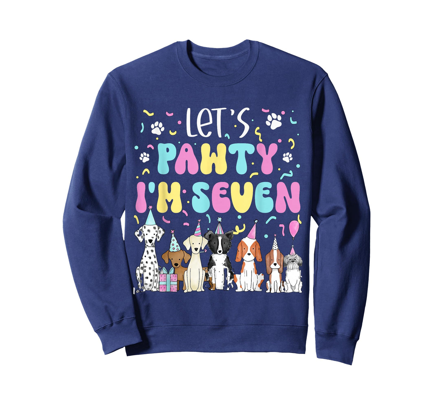 Kids Lets Pawty I'm Seven Pet Puppy Dog Theme Birthday Party T-Shirt