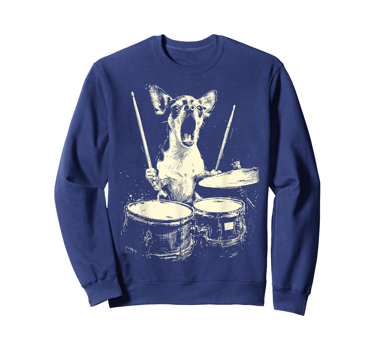 Cute Chihuahua Playing Drums Funny Music Dog Drummer Graphic T-Shirt