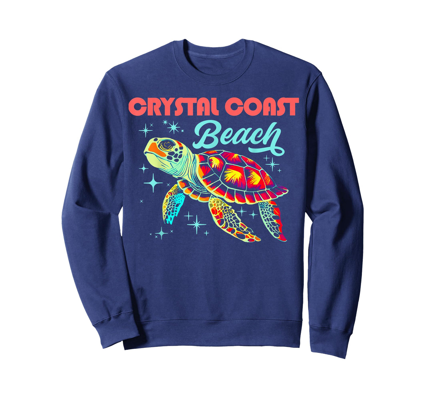 Crystal Coast Beach NC Artistic Sea Turtle Retro T-Shirt for Men Women Kids