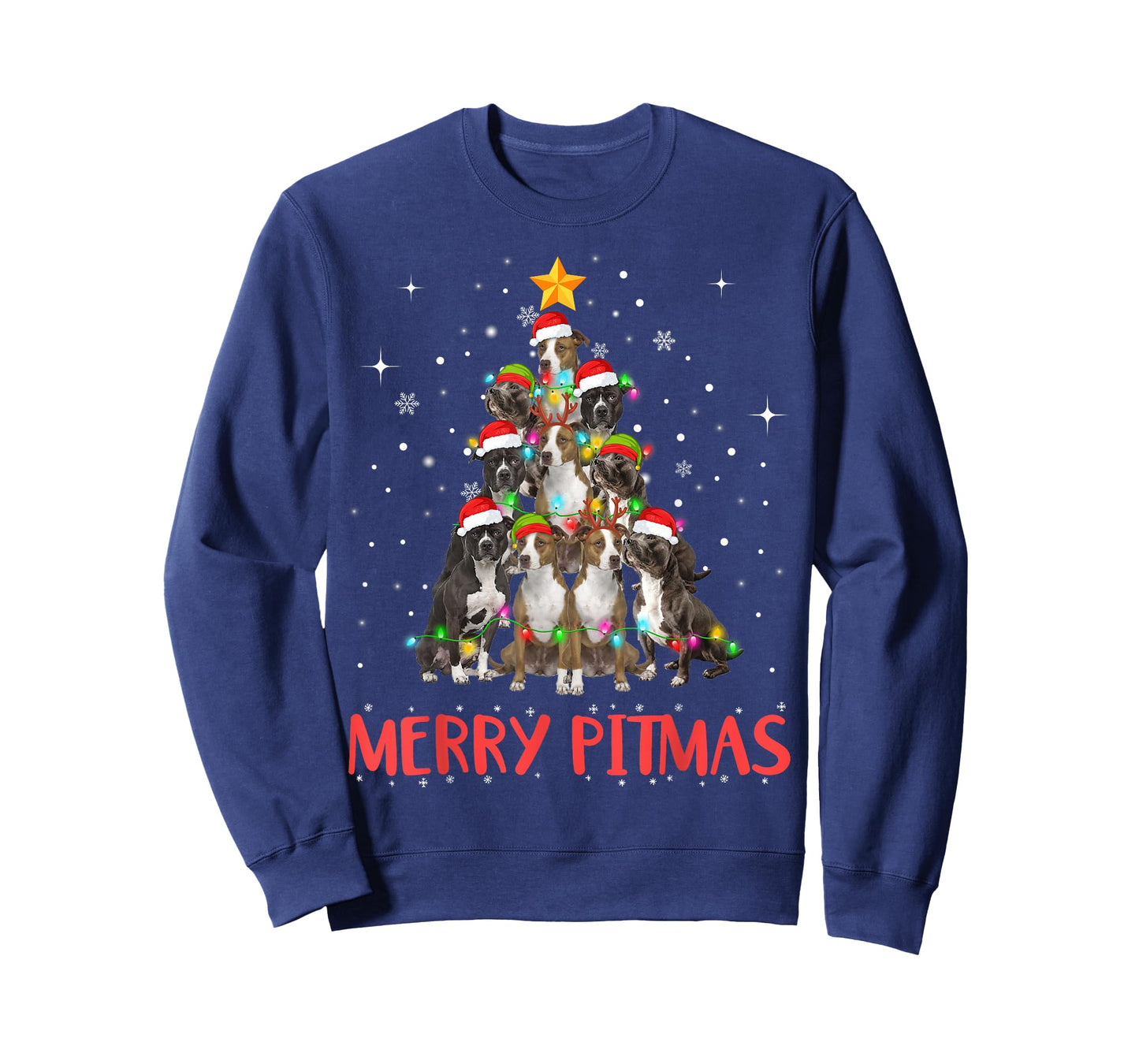 Merry Pitmas Pitbull Dog Ugly Christmas Sweater Tree Dogs T-Shirt