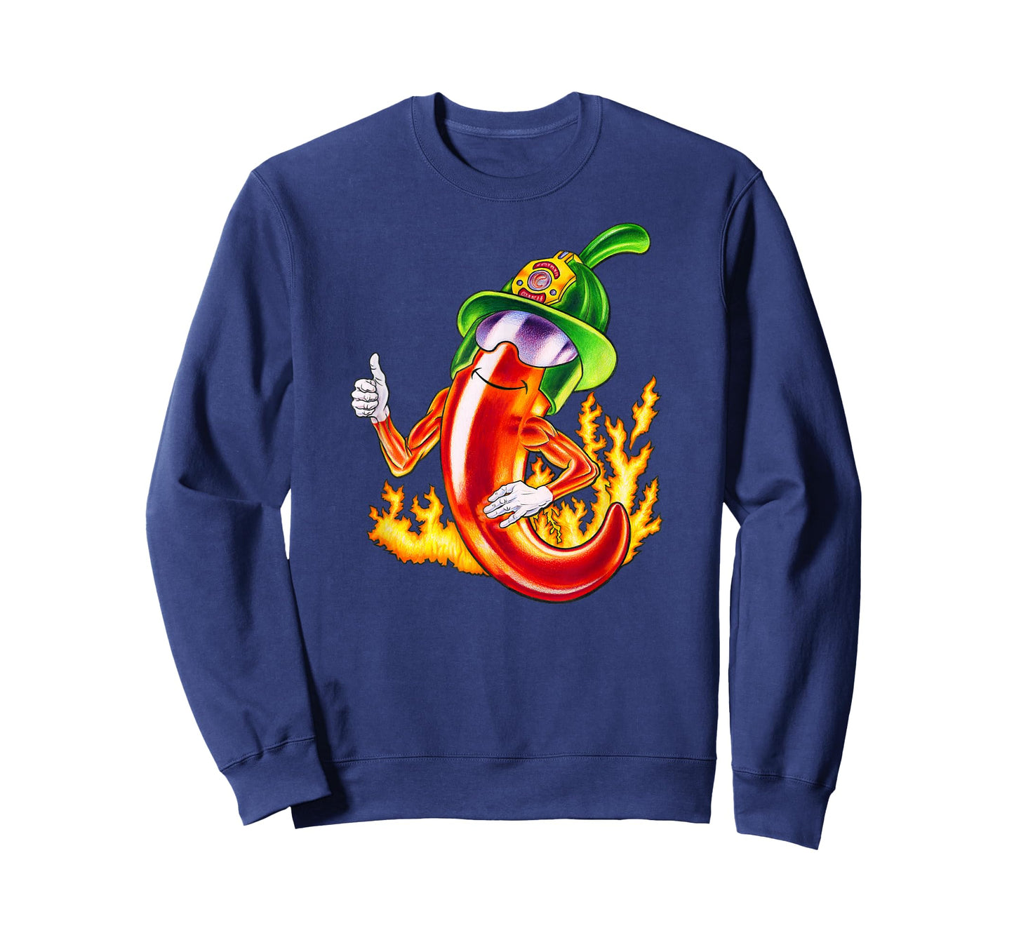 Spicy Firefighter Chili Cartoon Funny Fire Hero Drawing T-Shirt