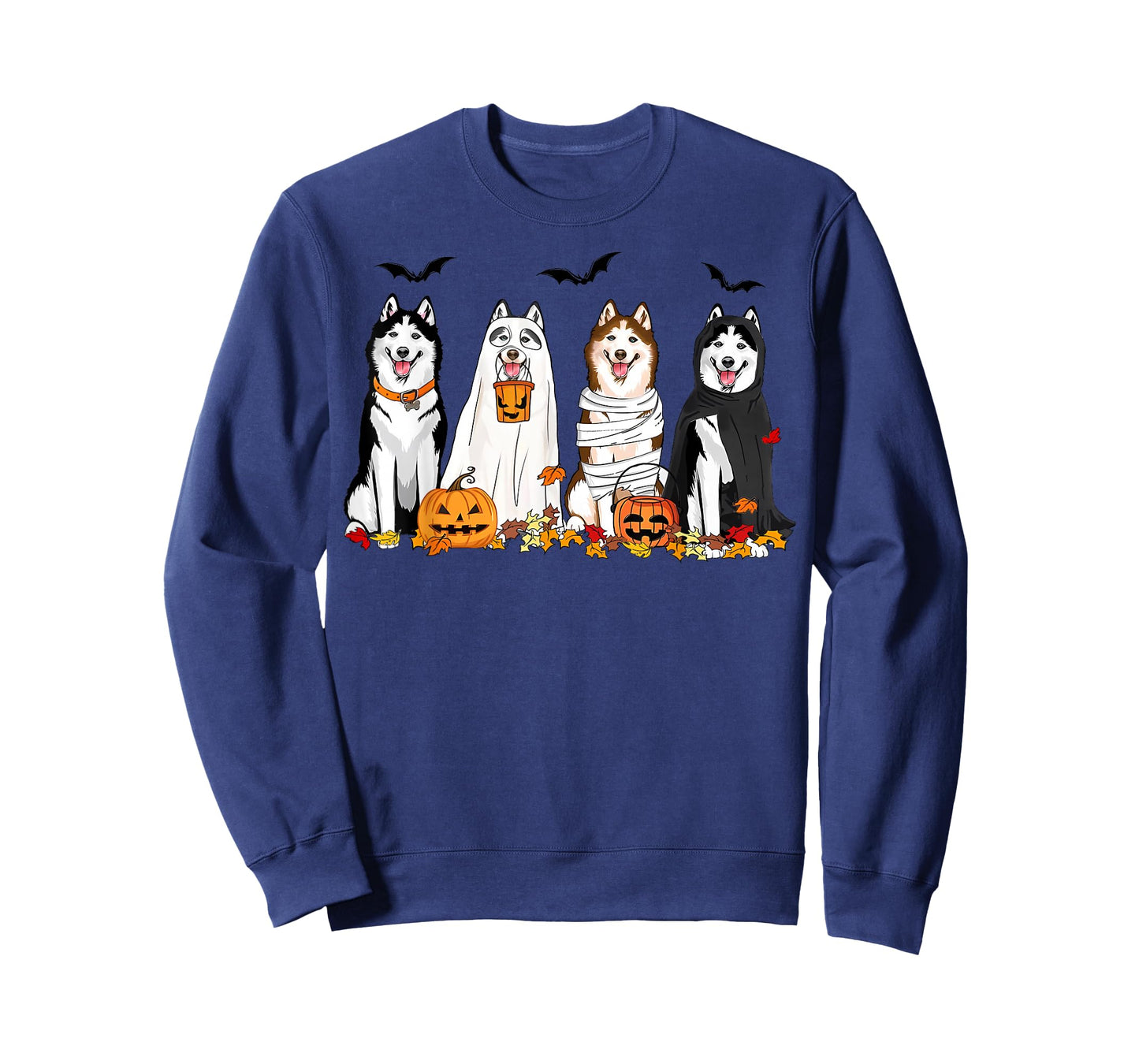 Siberian Husky Dogs Ghost Witch Mummy Halloween Pumpkins T-Shirt