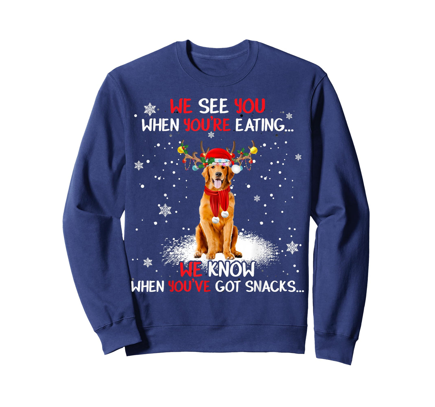 Santa Golden Retriever Reindeer Light Christmas Pajama T-Shirt