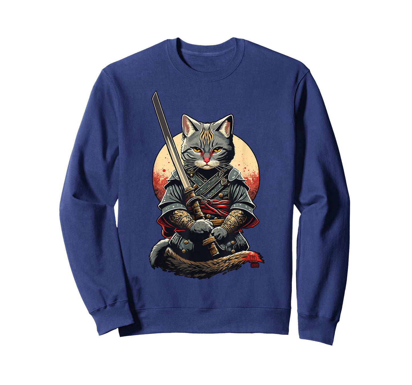Retro Japanese Warrior Katana Ninja Cat, Samurai Kitten T-Shirt