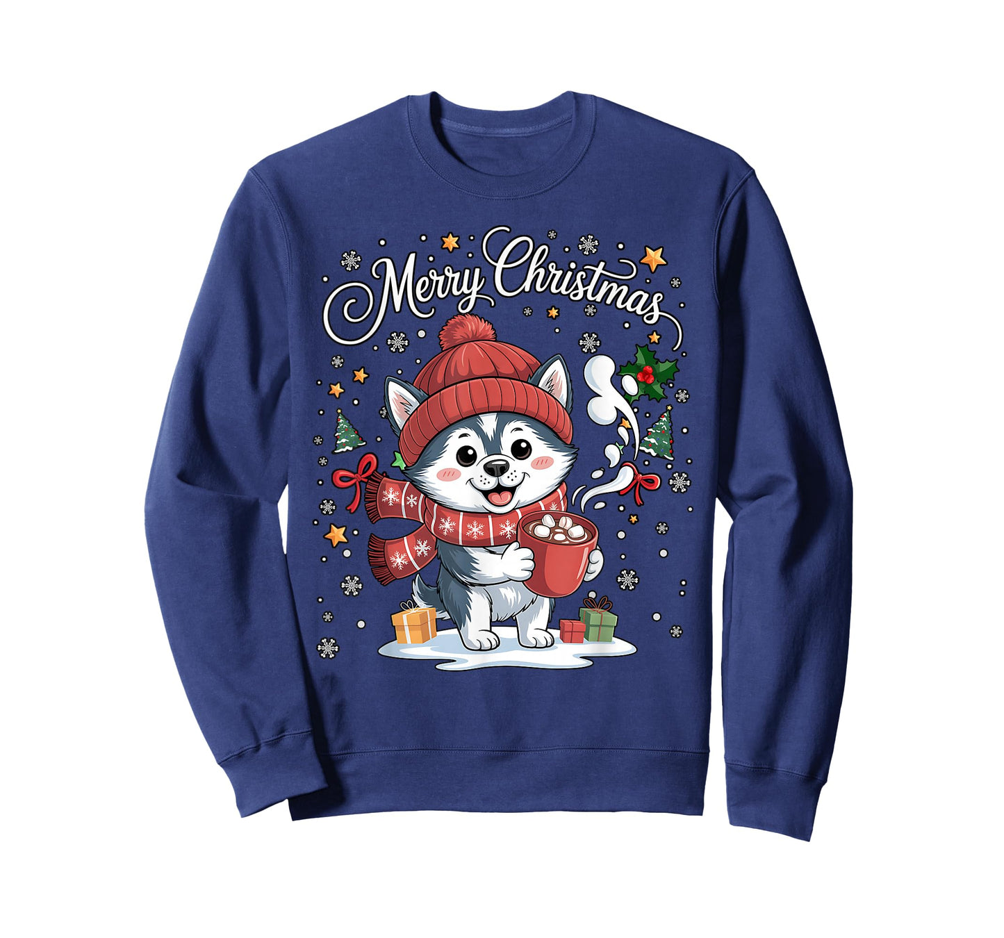 Cute Siberian Husky Dog Drink Hot Cocoa Christmas Xmas Women T-Shirt