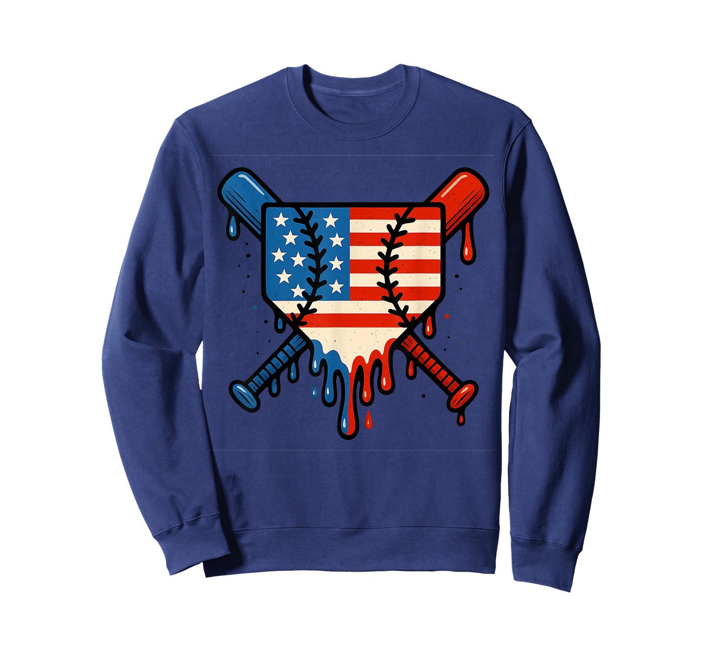 Baseball Home Plate Dripping Ice Cream Drip American Flag T-Shirt