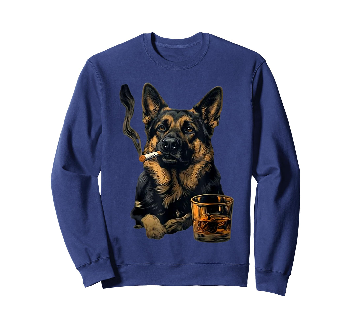 German Shepherd Dog Smoking Cigarette Whisky Lover Funny Dog T-Shirt