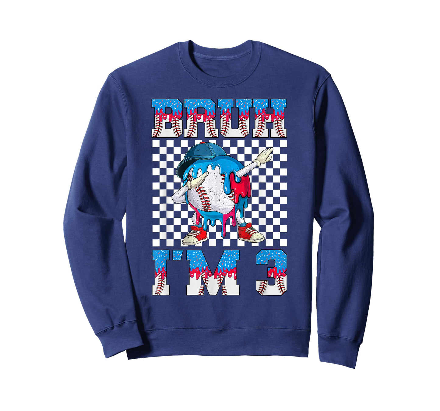 Bruh 3rd Birthday Boy Baseball Ice Cream Drip T-Shirt